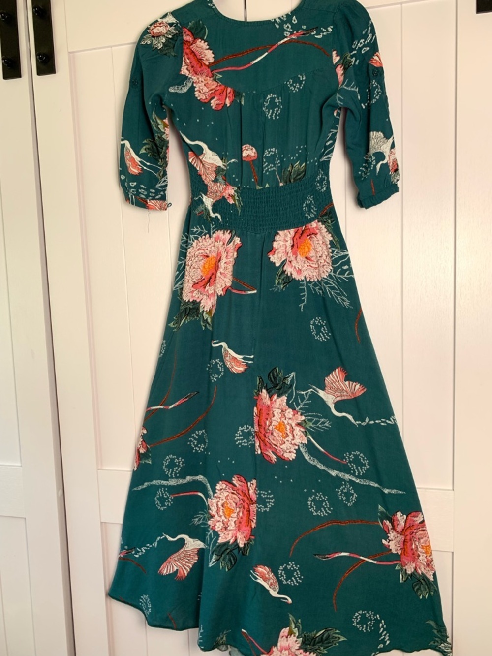 Jaase Maxi Dress XS Teal Floral Boho Autumn Wedding Guest Smocked V-Neck - Picture 10 of 16